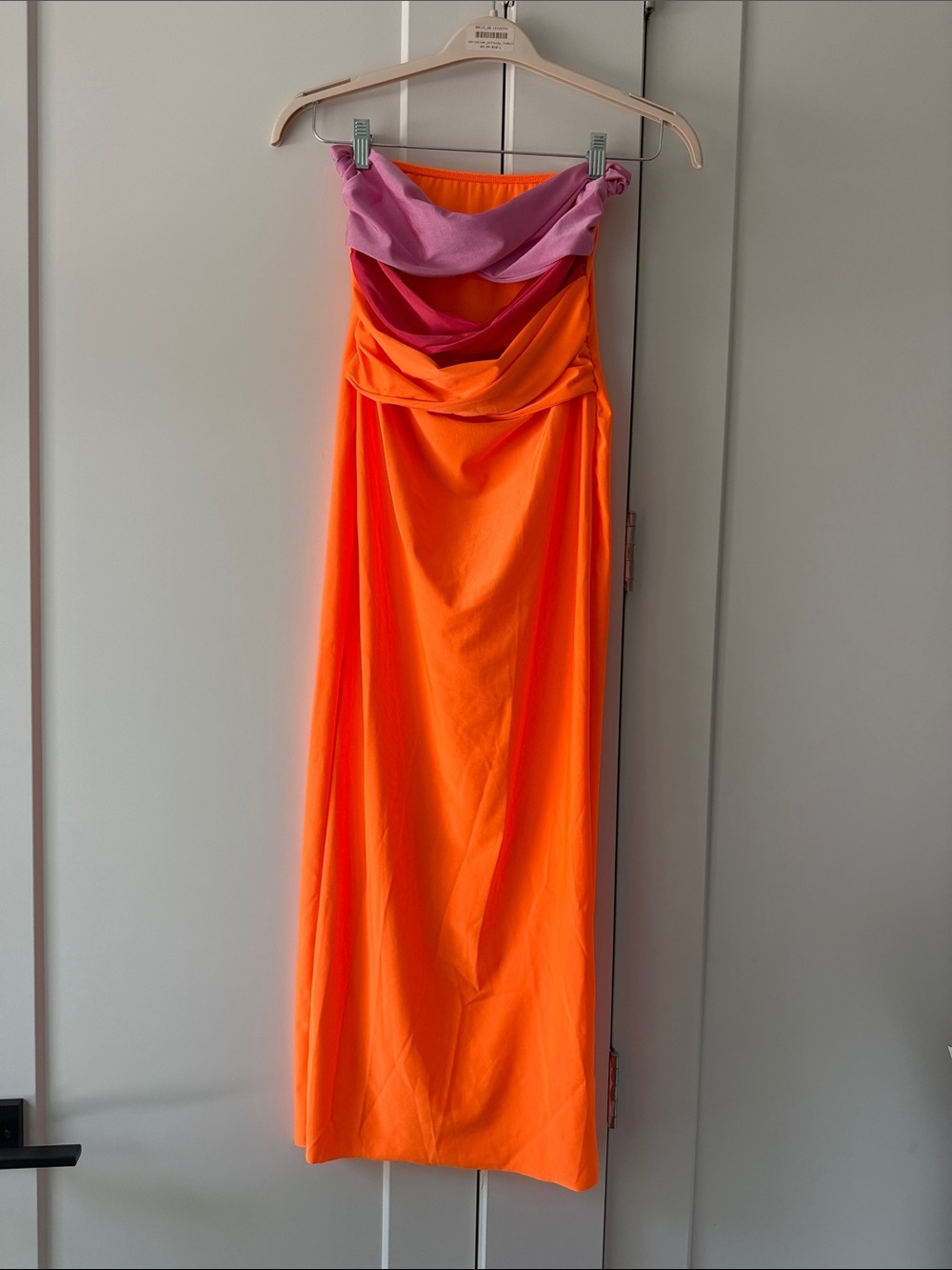 Vibrant Orange & Pink Strapless Maxi Dress